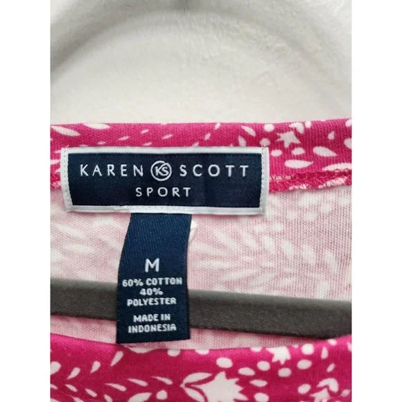 Karen Scott Womens T-Shirt Dress Medium Pink White Paisley Print Half Sleeve - Picture 3 of 7